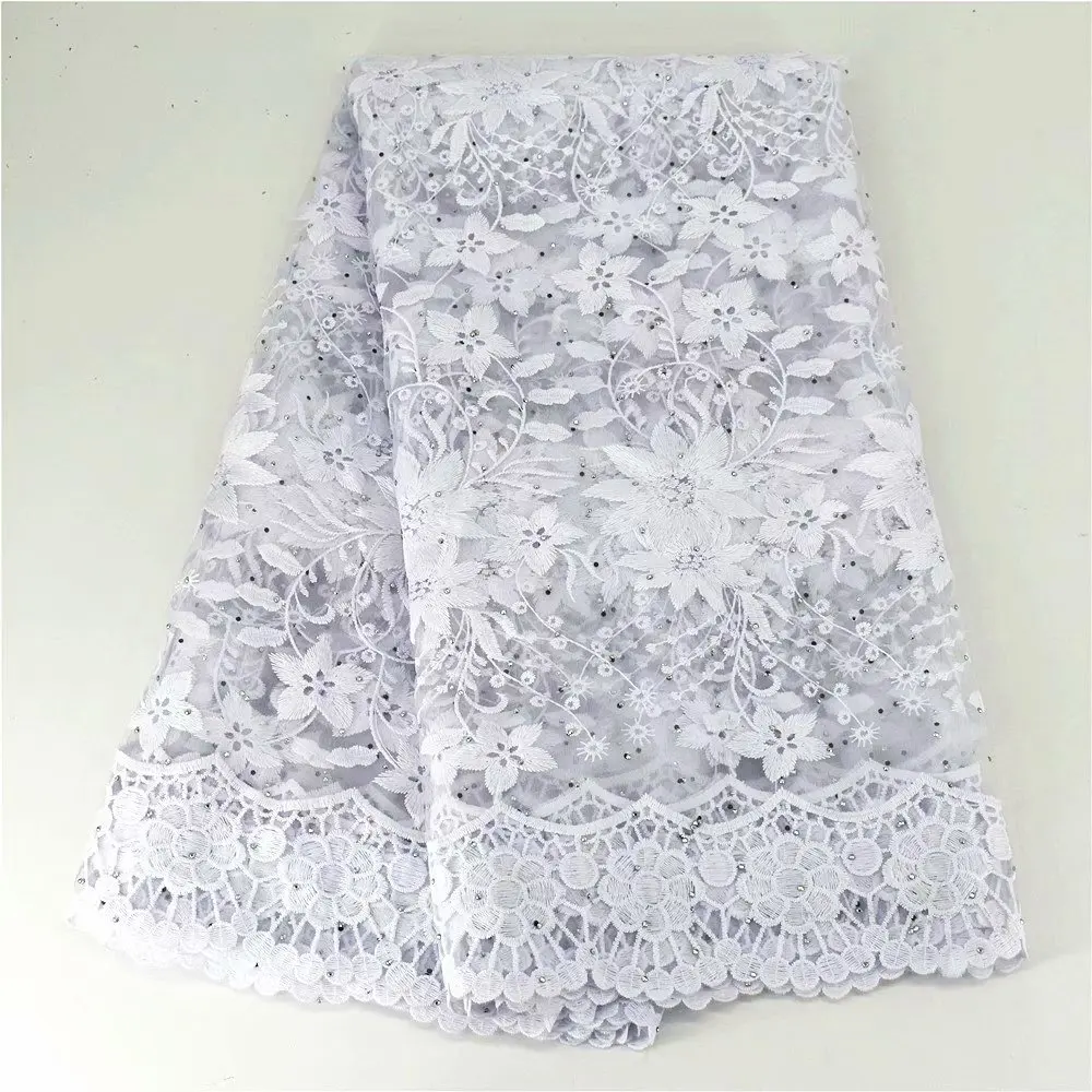 

Белая африканская французская сетчатая кружевная ткань 2020 Высококачественная нигерийская сетчатая тюль для свадебного платья вышитые кам...