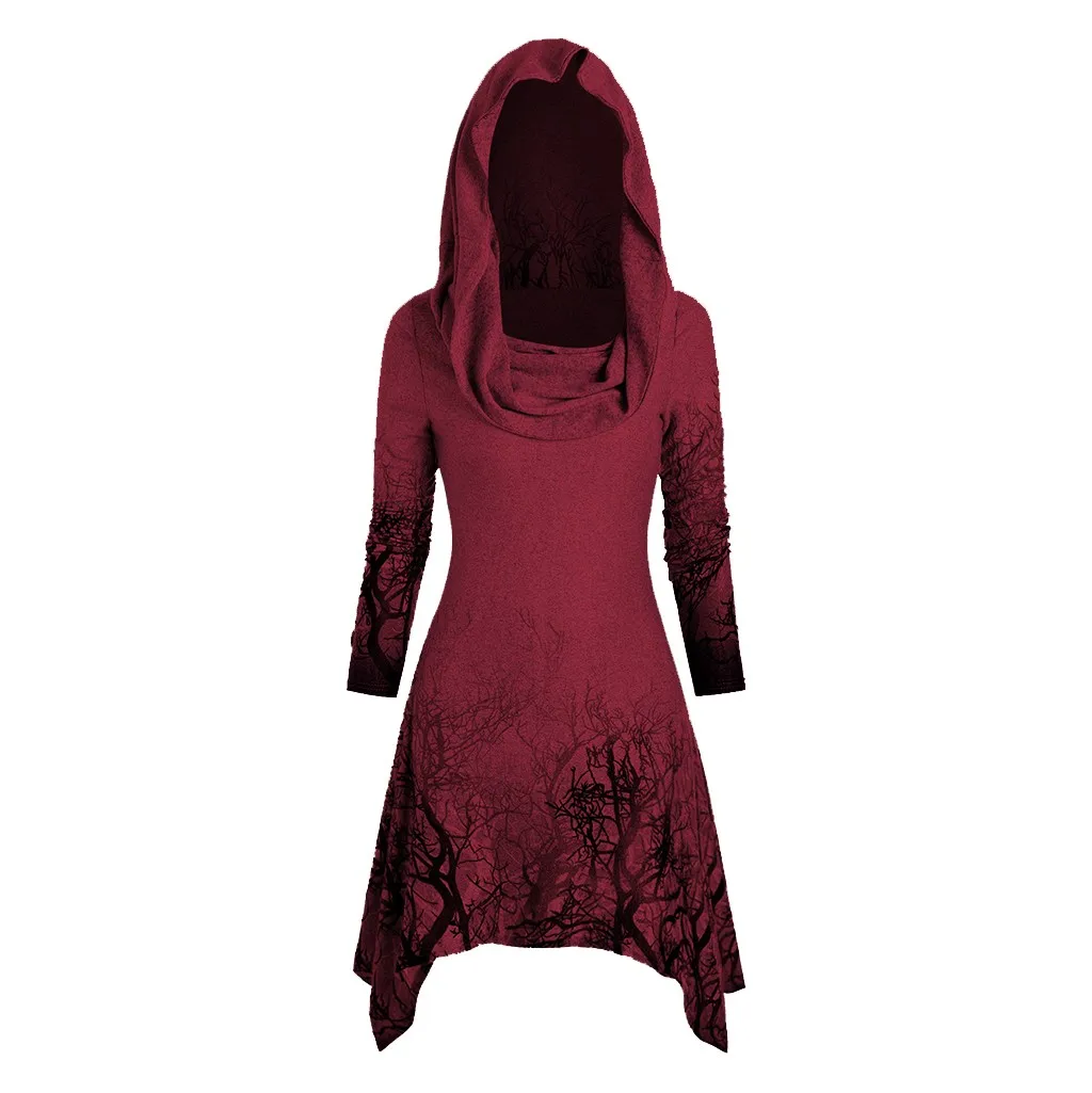 Halloween Women Cloak Tree Print Convertible Collar Asymmetrical Knitwear Top Ponchos And Capes Coats Ladies Outwear |