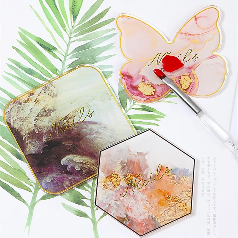 

Natural Resin Stone Nail Art Mixing Display Palette Nail Gel Polish Color Painting Shelf Holder Butterfly Drawing Manicure Tool