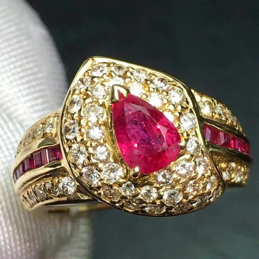 Fine Jewelry Real 18K Gold 100% Natural 0.87ct Red Ruby Gemstone Luxury 18k Diamonds Stone Female Ring for Women Rings | Украшения и