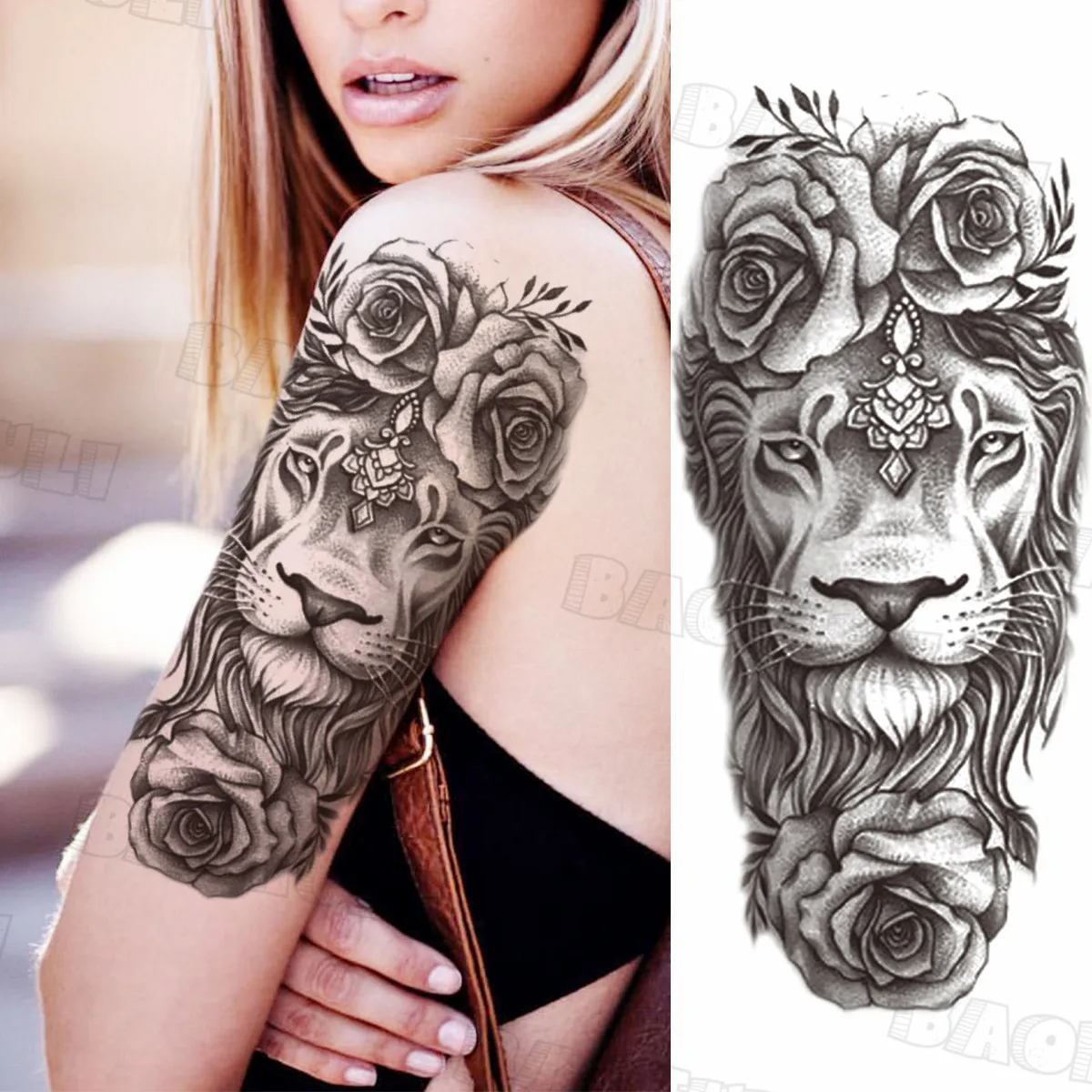 Черные временные татуировки далии для женщин взрослые геометрические тигровые