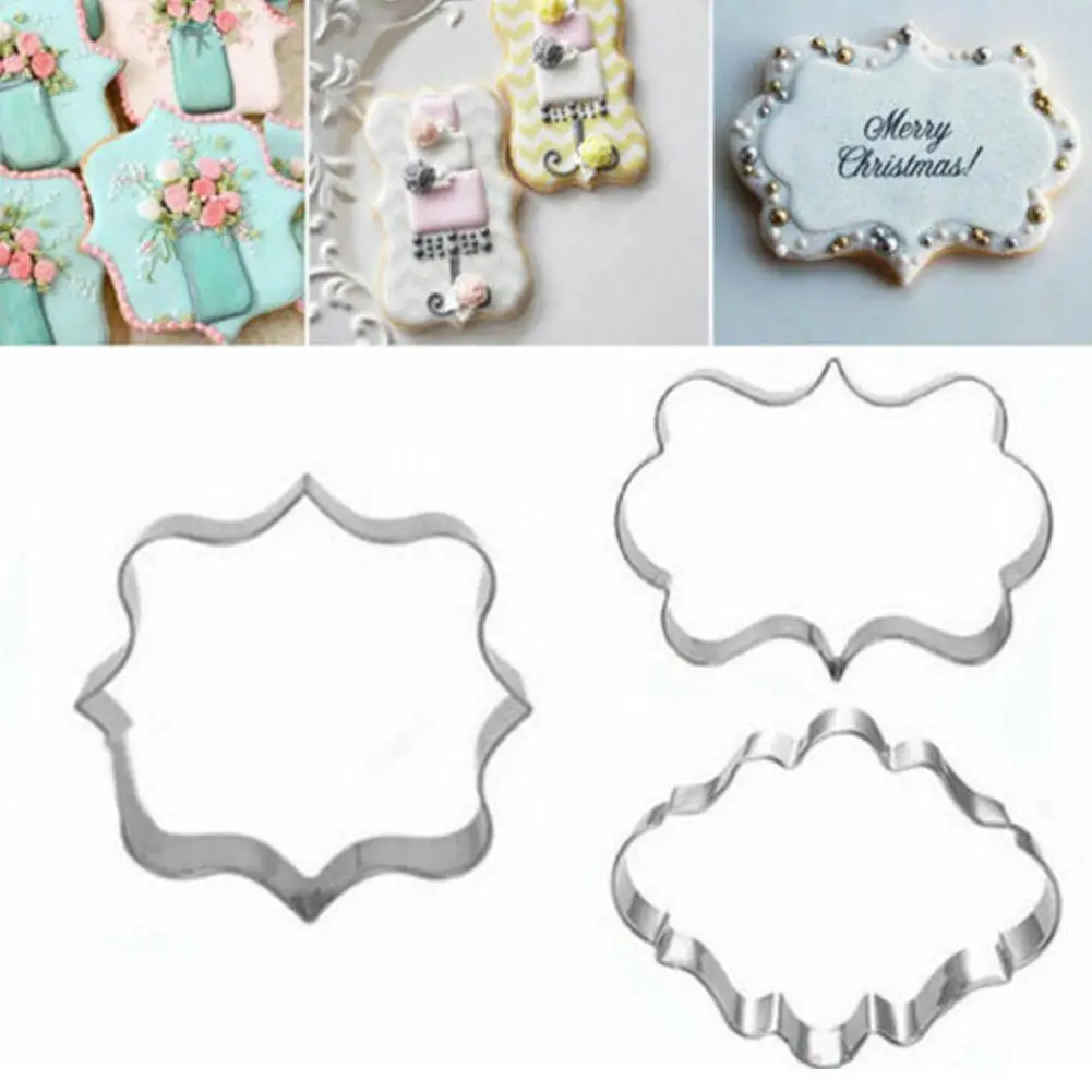 

3Pc/Set Sugar Biscuit Mold Plaque Cutter Cookies Frame Rectangle DIY Oval Mold Square Fancy Decorating Cake Cake Tools T0L3