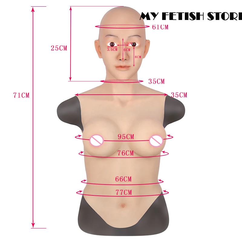 (Angela-1G)Crossdress Full Head Realistic Silicone Girl Female Disguise Party Cosplay Transgender Mask With E Cup Breast Torso