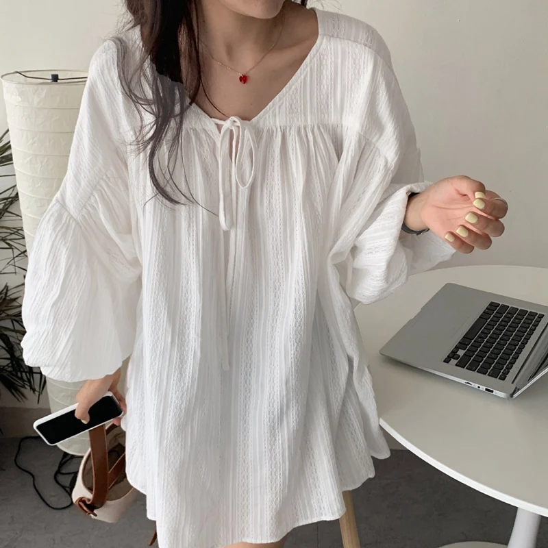 

Women's Retro Court Style Design Cotton All-Match Loose Shirt White One Size