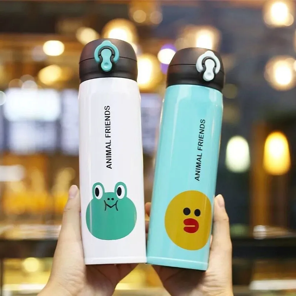 

304 stainless steel vacuum flask elementary school children cute insulated kettle with lid men and women pop lid water cup