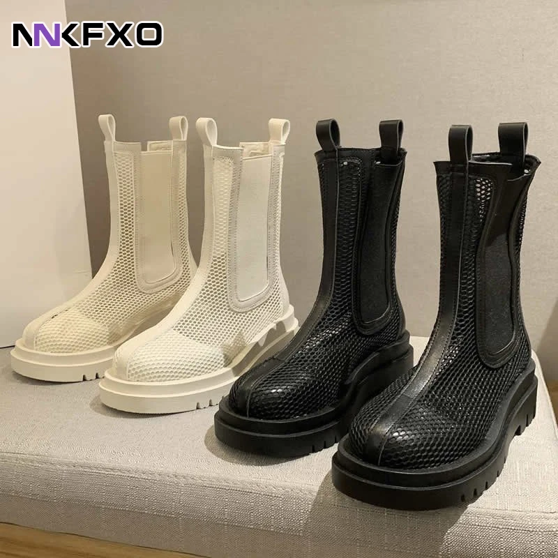 

Женские ботинки челси с круглым носком, черные сетчатые сандалии для женщин, Новинка лета 2022, модная обувь на платформе, женские босоножки ...