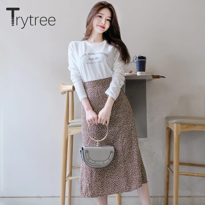 Осень зима 2020 женская повседневная юбка Trytree Однотонная 3 цветов с принтом на