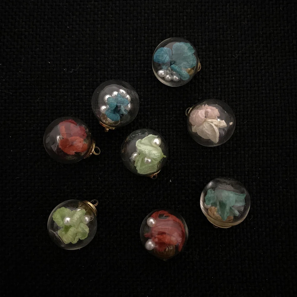 

Transparent Spherical Pendant Colorful Mini Dried Flower Dream Imitation Pearl DIY Glass Jewelry Beaded Necklace Accessories