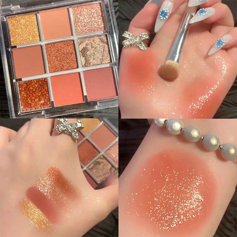 

9 Color Pressed Matte Glitter Eyeshadow Palette Waterproof Long-lasting Eyeshadow Pigment Diamond Shimmer Nude Shiny Makeup