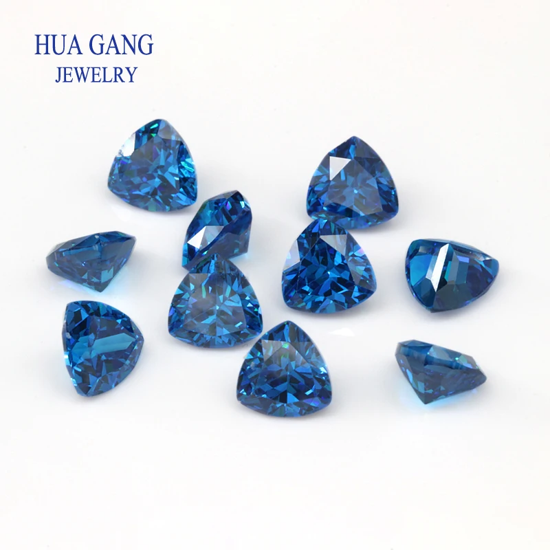 5A Blue Dark Sea Blue Triangle Shape Cubic Zirconia Brilliant Cut Loose CZ Stone Synthetic Gems Beads For Jewelry 3x3-12x12mm images - 6