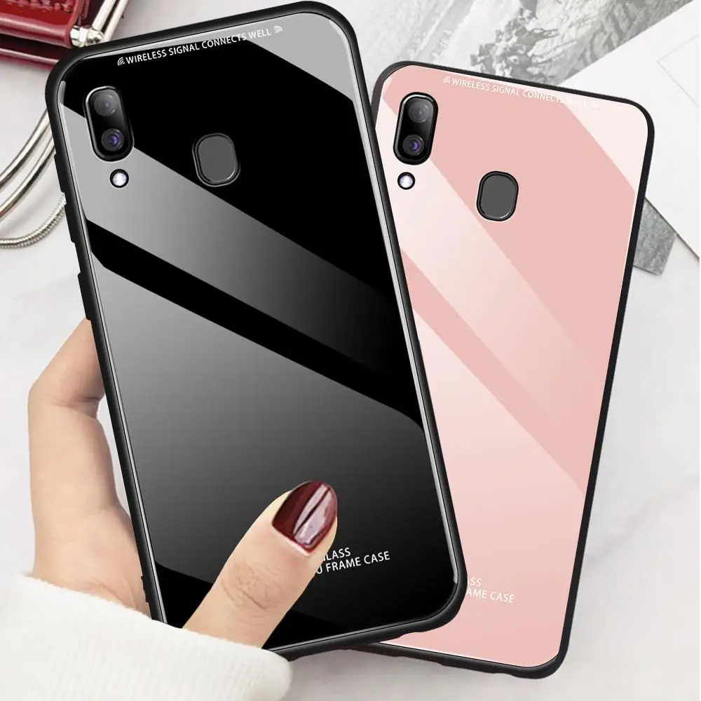 4 Карамельный цвет Стекло задняя крышка чехол для samsung Galaxy A50 A60 A70 A40 A30 A10 S10E S10 S9 S8 плюс A7 A750 красный черный, белый, розовый цвет