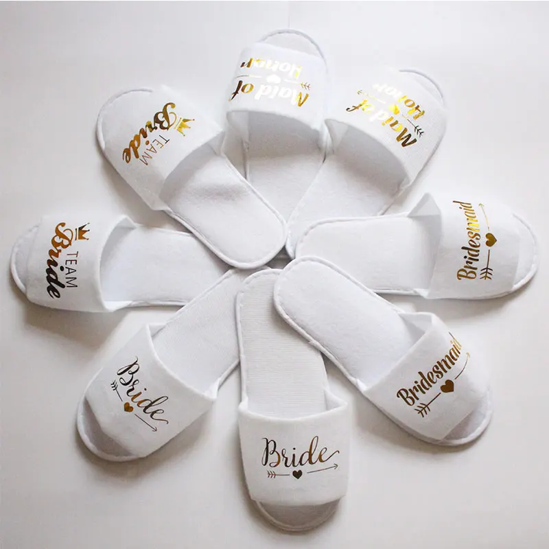 

1Pair Bride Shower Bride Wedding Decoration Bridesmaid Hen Party Spa Soft Slippers Ladies Bachelorette Party Supplies Gifts