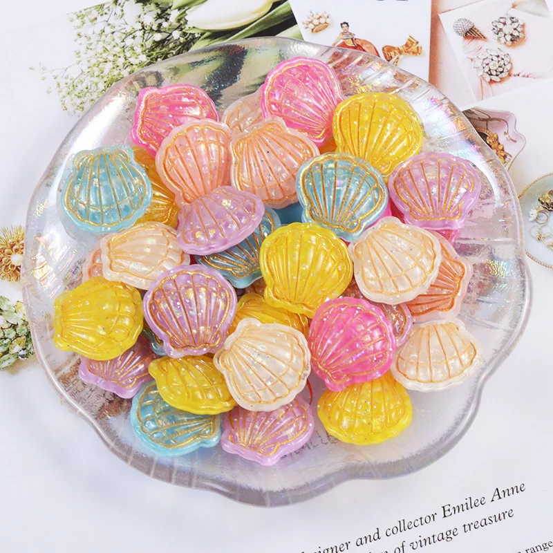 

10 шт. Kawaii с блестками в виде ракушки полимерные Стразы плоские с оборота кабошон с плоской задней частью смол для Детские бантики для волос а...