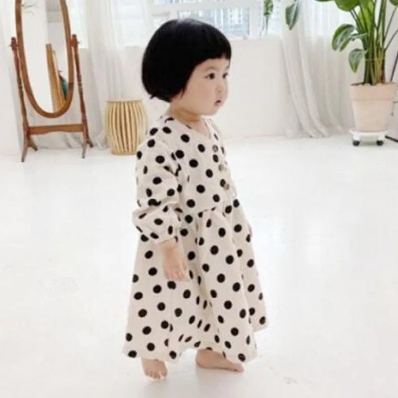 

Cute Baby Kids Girl A-Line Princess Dresses For Girls Dot Printing Dresses Spring Autumn Kids Girl Dress Long Sleeve Dress