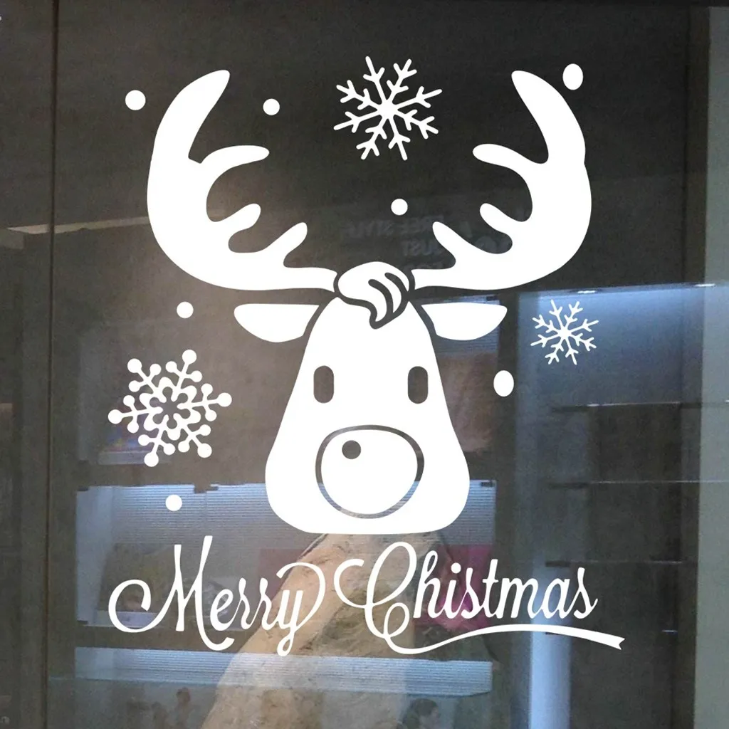 Мультяшные рождественские наклейки с оленями для окон стен окна Праздничные на