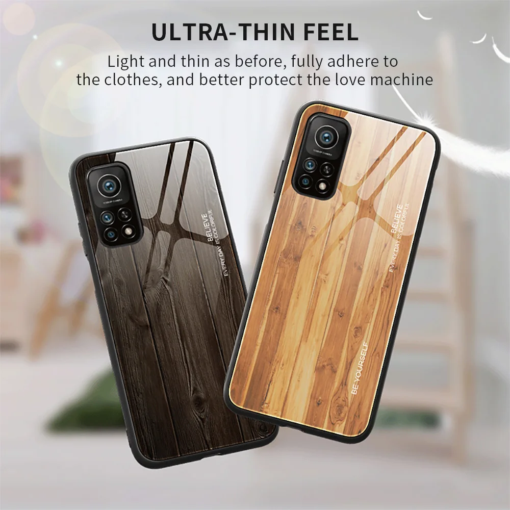 

Ultra Thin Retro Wood Grain Glass Mobile Phones Case For Redmi Note 7 8 Pro 9 10 K40 Lens Protection Fully Protected Back Cove