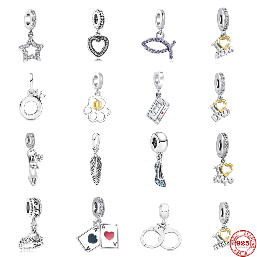 Лидер продаж бусины-шармы серебряного цвета с перьями котом звездами свободными