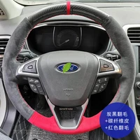 hand stitch carbon fible suede leather steering wheel cover for ford mondeo focus edge taurus fiesta explorer escape mustang