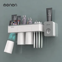 new toothbrush holder bathroom accessories toothpaste squeezer dispenser storage shelf set bathroom magnetic adsorption with cup