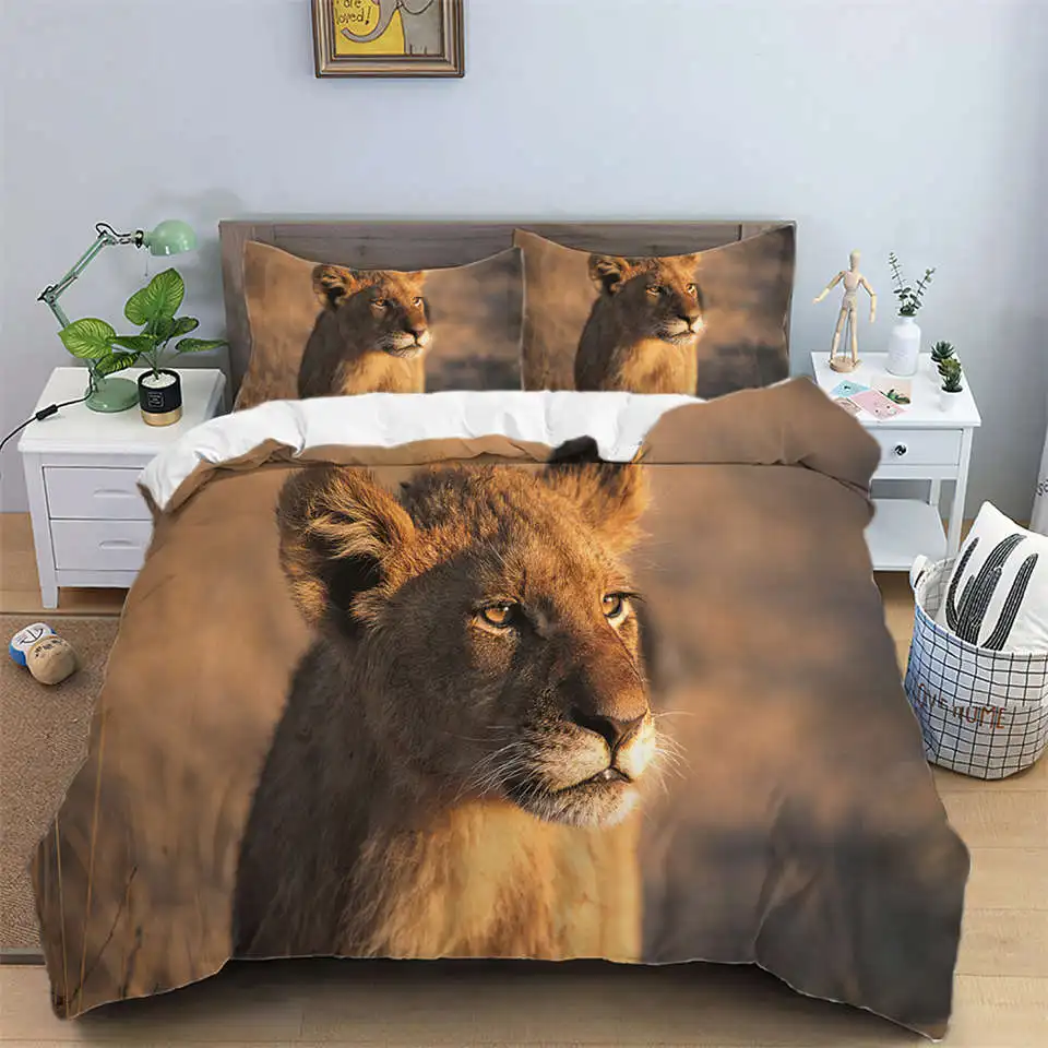 

С принтом «Лев» и 3D постельное белье дети пододеяльник набор Nordic Комплект постельного белья набор двойной один Размеры подростков покрывал...