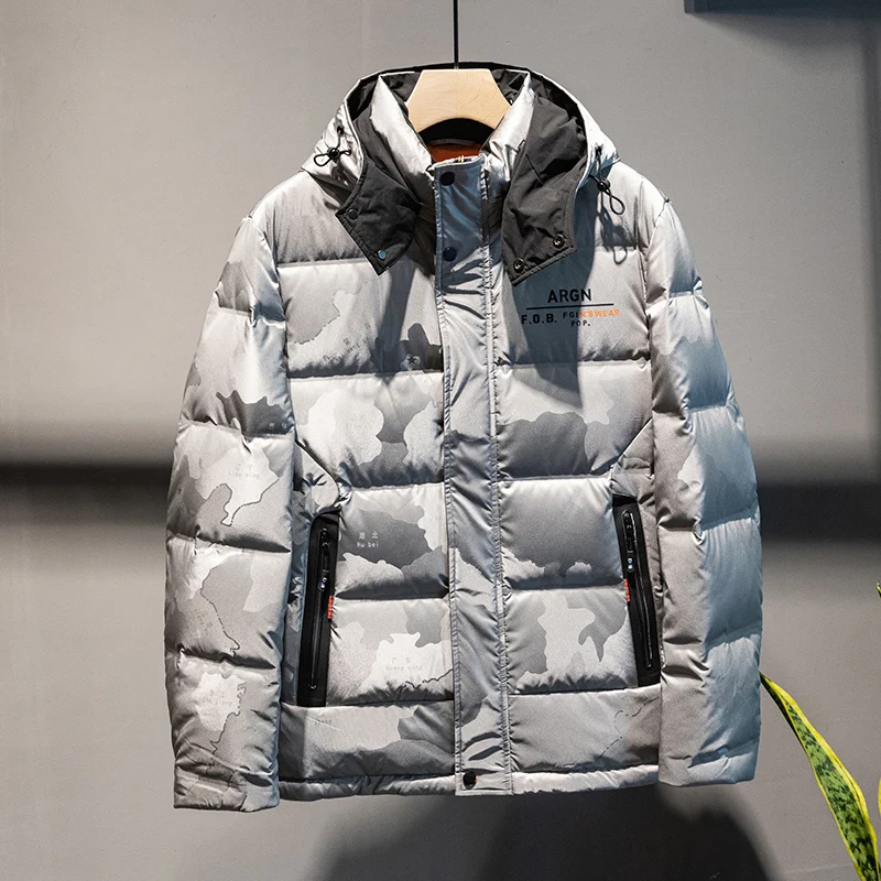 Jakcket men down jacket new collection 90% white duck down hooded monogram printed down jacket short coat for men high quality