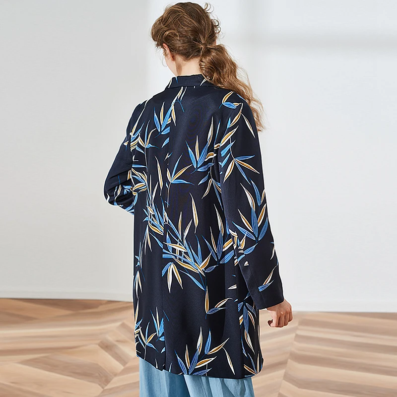 Женский блейзер высокого качества 100% плотный Шелковый с принтом длинный рукав на