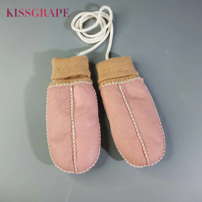 Детские Лыжные зимние теплые перчатки детские из натуральной кожи с овечьим