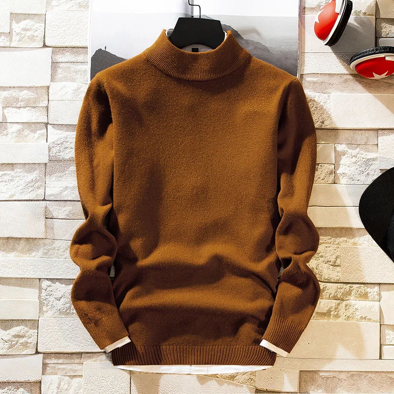 Dark Brown 4XL, Осень-зима, мягкий теплый кашемировый свитер, Мужская водолазка, мужские свитера, облегающий пуловер, Мужская классическая вязаная одежда - Цвет: Dark Brown