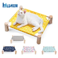 hldhxm elevated cat bed house hammocks wood canvas lounge for small rabbit cats dogs durable canvas pet supplies