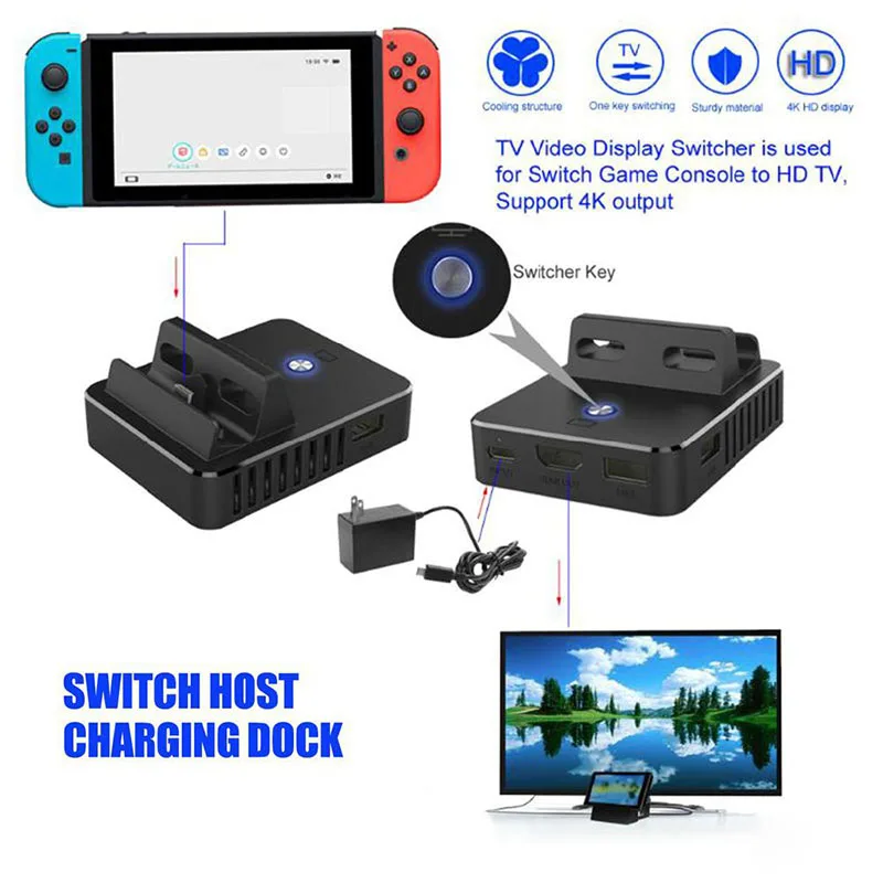 Портативная док станция для Nintendo Switch охлаждающая NS HDMI адаптер ТВ 4K зарядная
