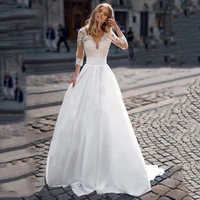 hammah modern satin back see through a line wedding dress appliques v neck formal occasion vestido de novia new fashion