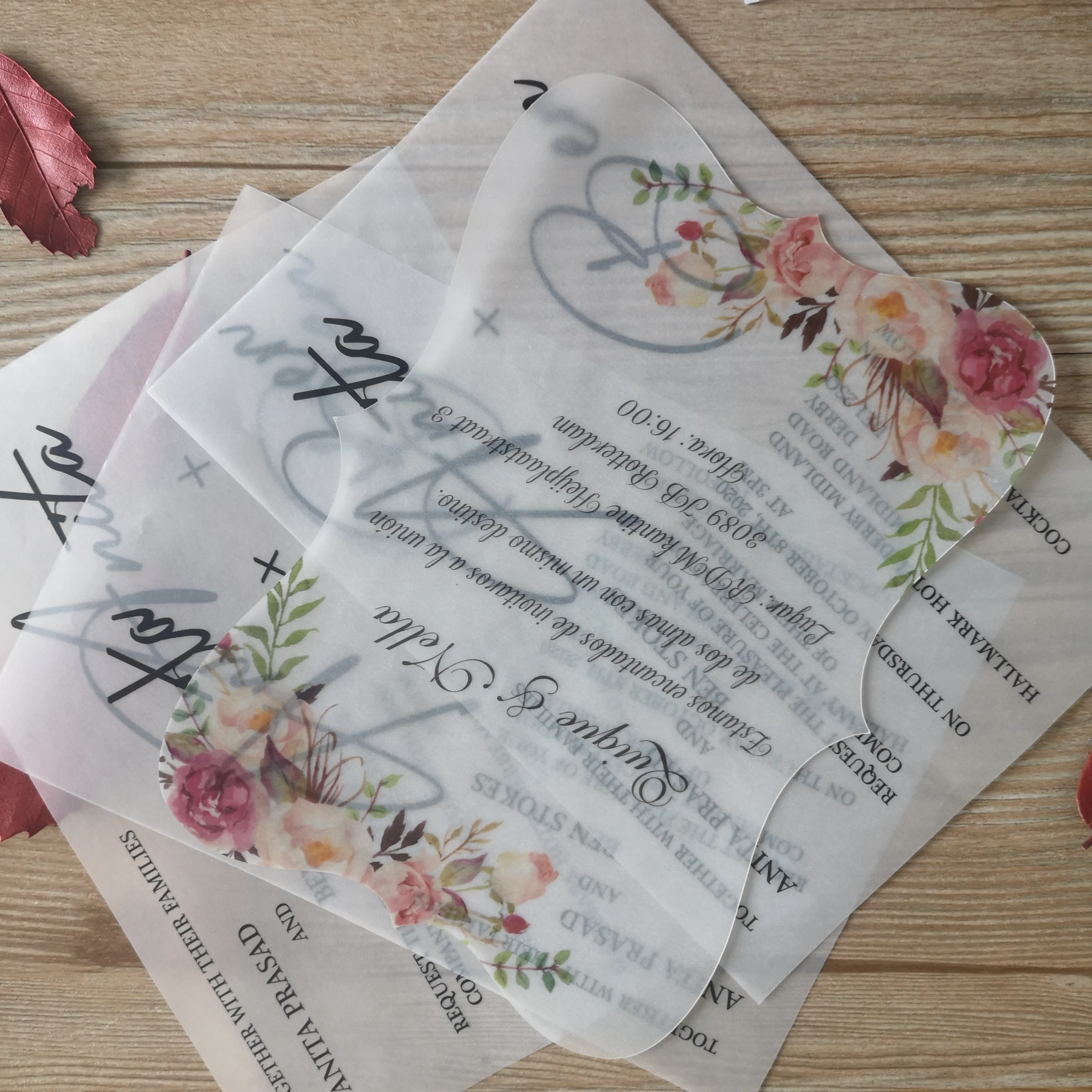 Заказная обертка Vellum для свадебных приглашений. Карта меню vellum|Открытки и