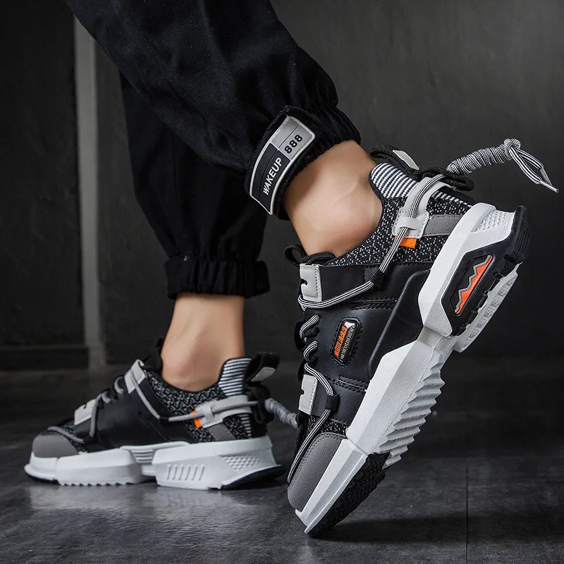 Mens Casual Shoes Hot Sale Retro Color Matching Trend Straps Breathable Sports Running Teen Korean Black Platform Sneakers | Обувь