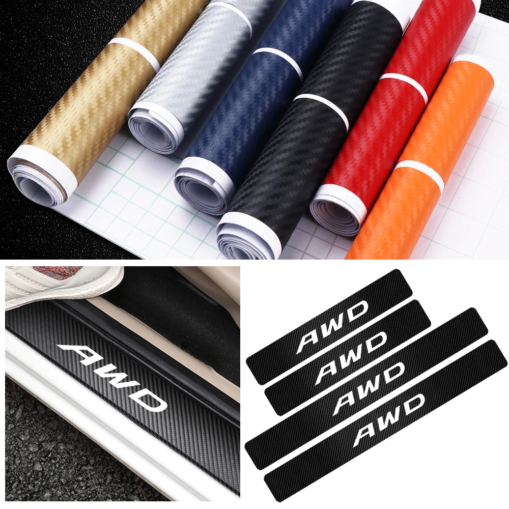 4PCS Carbon Fiber Car Styling Door Sill Plate Guard Protector Stickers for Volvo Rdesign T6 AWD S40 S60 S90 XC40 XC 60 XC90 V40 - купить по