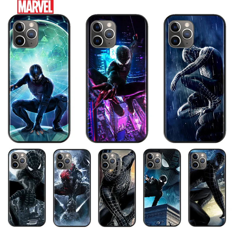 

Marvel Dark Spider Man For Apple iPhone 12 11 XS Pro Max Mini XR X 8 7 6 6S Plus 5 SE 2020 Black Cover Phone Soft Case