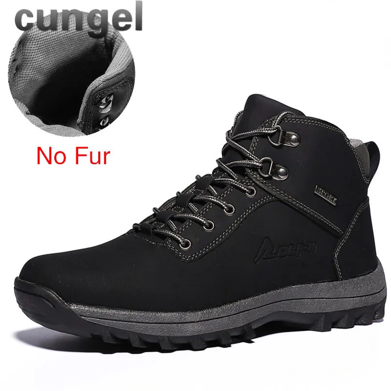 573-black CUNGEL/зимние теплые мужские ботинки; мужские зимние ботинки из натуральной кожи с мехом; водонепроницаемые рабочие ботильоны ручной работы; мужская обувь с высоким берцем - Цвет: 573-black