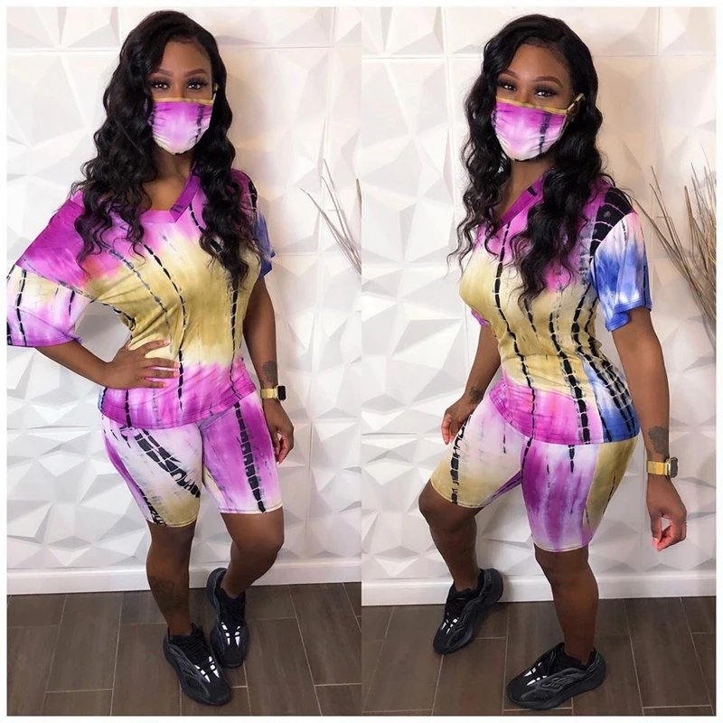Женский спортивный костюм Tie Dye повседневный комплект из двух предметов топ и
