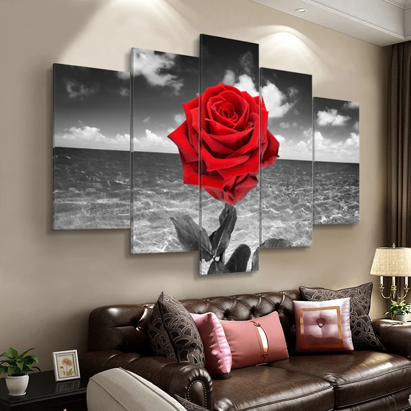 Современная Настенная живопись 5 панелей цветы плакаты и принты абстрактные