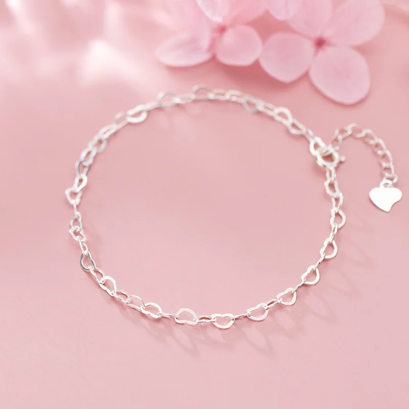 Leouerry S925 Silver Creative Hollow Heart Interlocking Bracelet Simple Lovely Chain Bracelets for Women 925 Jewelry | Украшения и