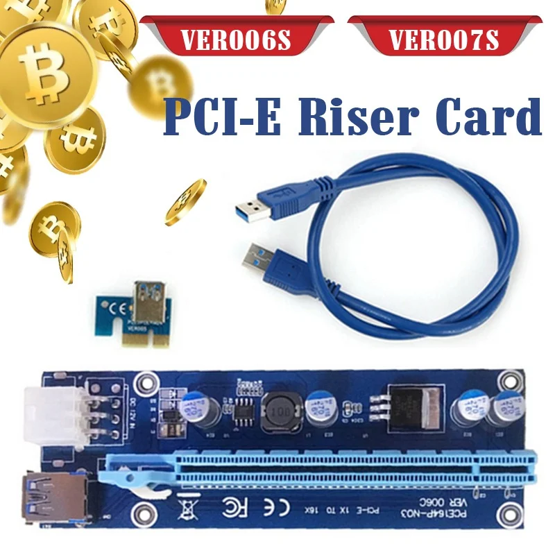Переходник PCI-E Riser 16X, 2 комплекта, переходник PCI-E USB 3.0 для видеокарты, Удлинительный кабель PCIE ver006s ver007s