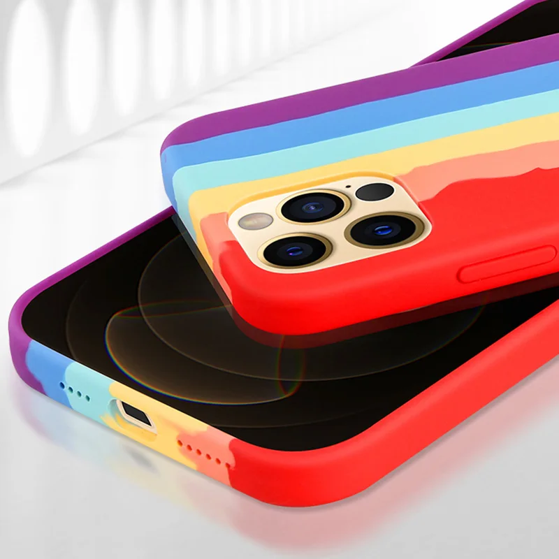Жидкий силиконовый Радужный чехол для Apple iPhone 12 Mini 11 Pro Max X XR XS MAX 6 S 7 8 Plus SE2020 мягкий