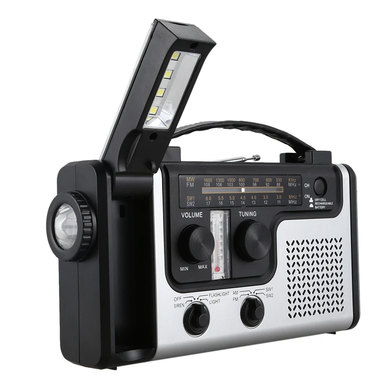 Outdoor Multifunctional Solar Radio Portable FM/AM Built-in Speaker Support LED Emergency Flashlight Table Lamp Thermomete | Электроника