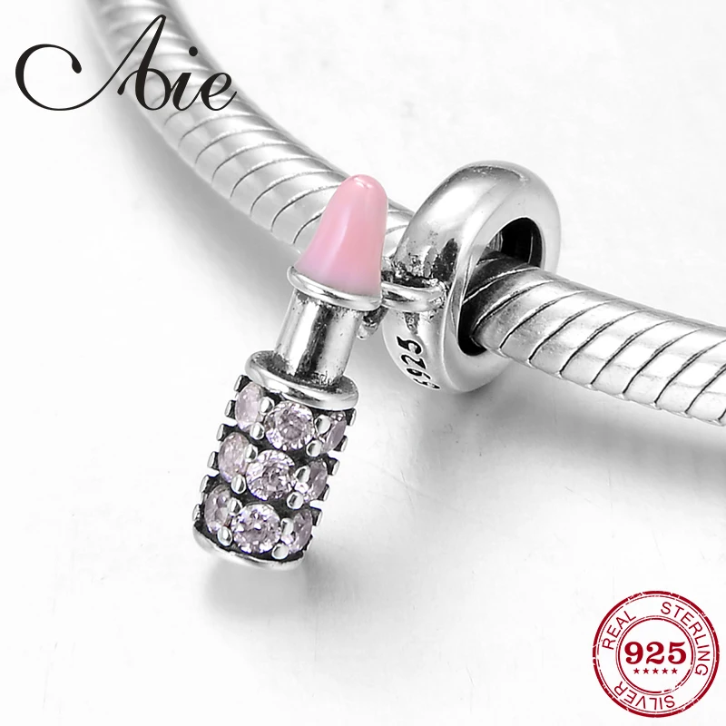 925 пробы серебряный розовый губная помада циркон круглые бусины подходит для