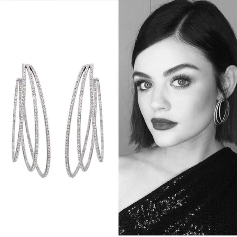 

Three-layer irregular C-shaped zircon big earrings for women 210322-63