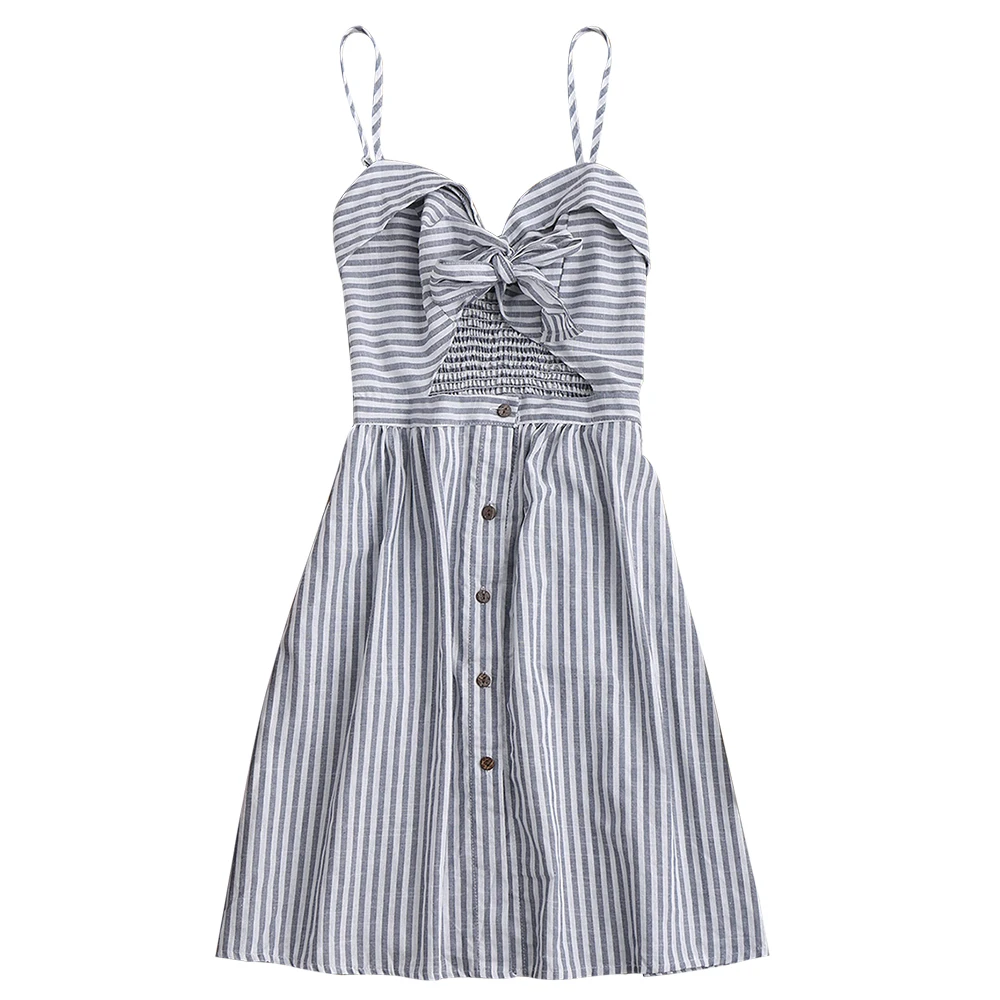 Женское платье на бретельках ZAFUL Повседневное в полоску с узлом спереди