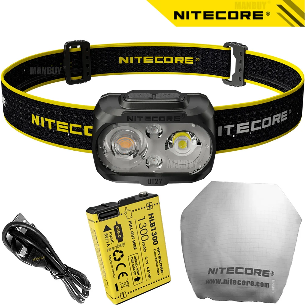 Genuine Nitecore UT27 Dual Beam Fusion Elite CREE XP-G3 S3 LED Headlight Outdoor Running Headlamp+ HBL-1300 Rechargeable Battery