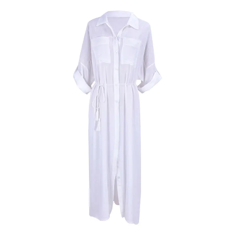 

Europe Long Shirts New Summer New 2020 Fashion Casual Ladies Blouses Beach Sunscreen Women Clothing U800