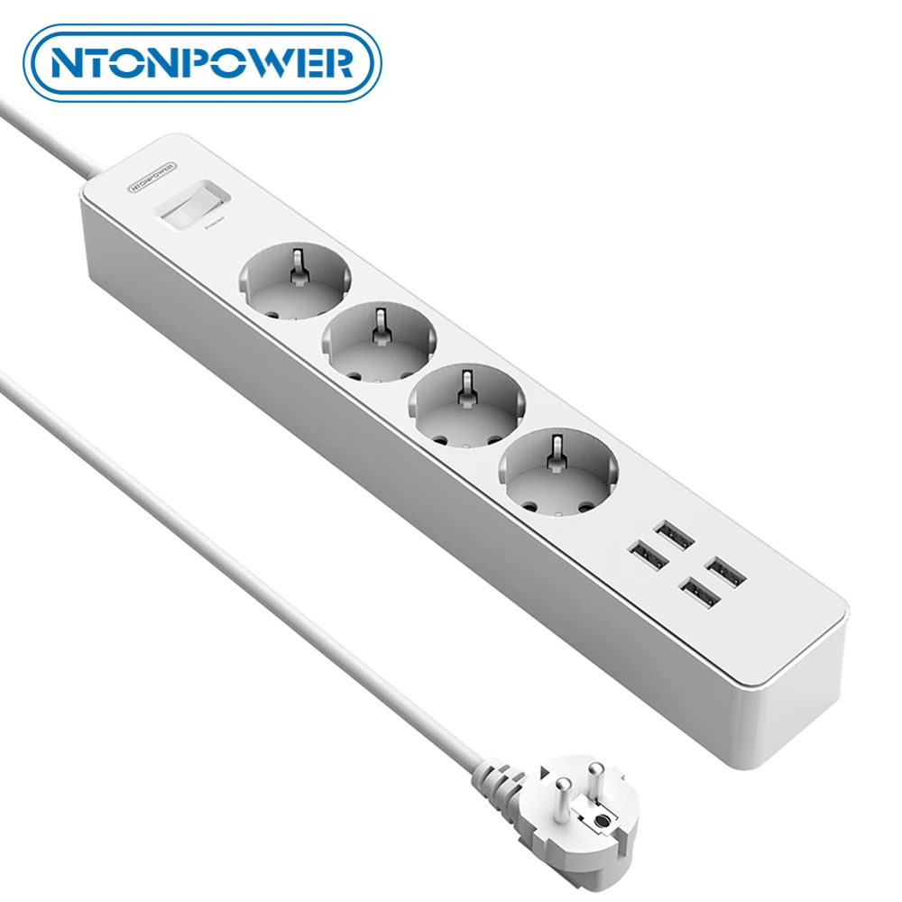 

NTONPOWER Smart Power Strip with USB EU Plug Overvoltage Protection Network Filter with 1.5M Extension Cord Home Surge Protector