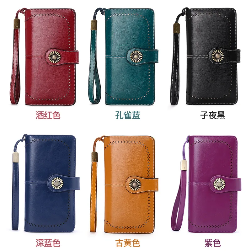 Европейские и американские кошельки Длинные молнии Кожаный Дамский бумажник