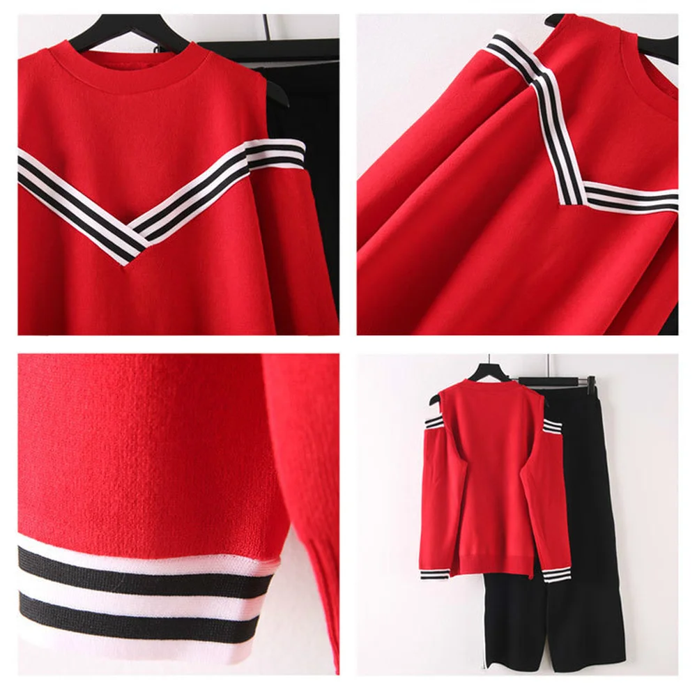 Зимний комплект из двух предметов свитер с открытыми плечами женский свободный